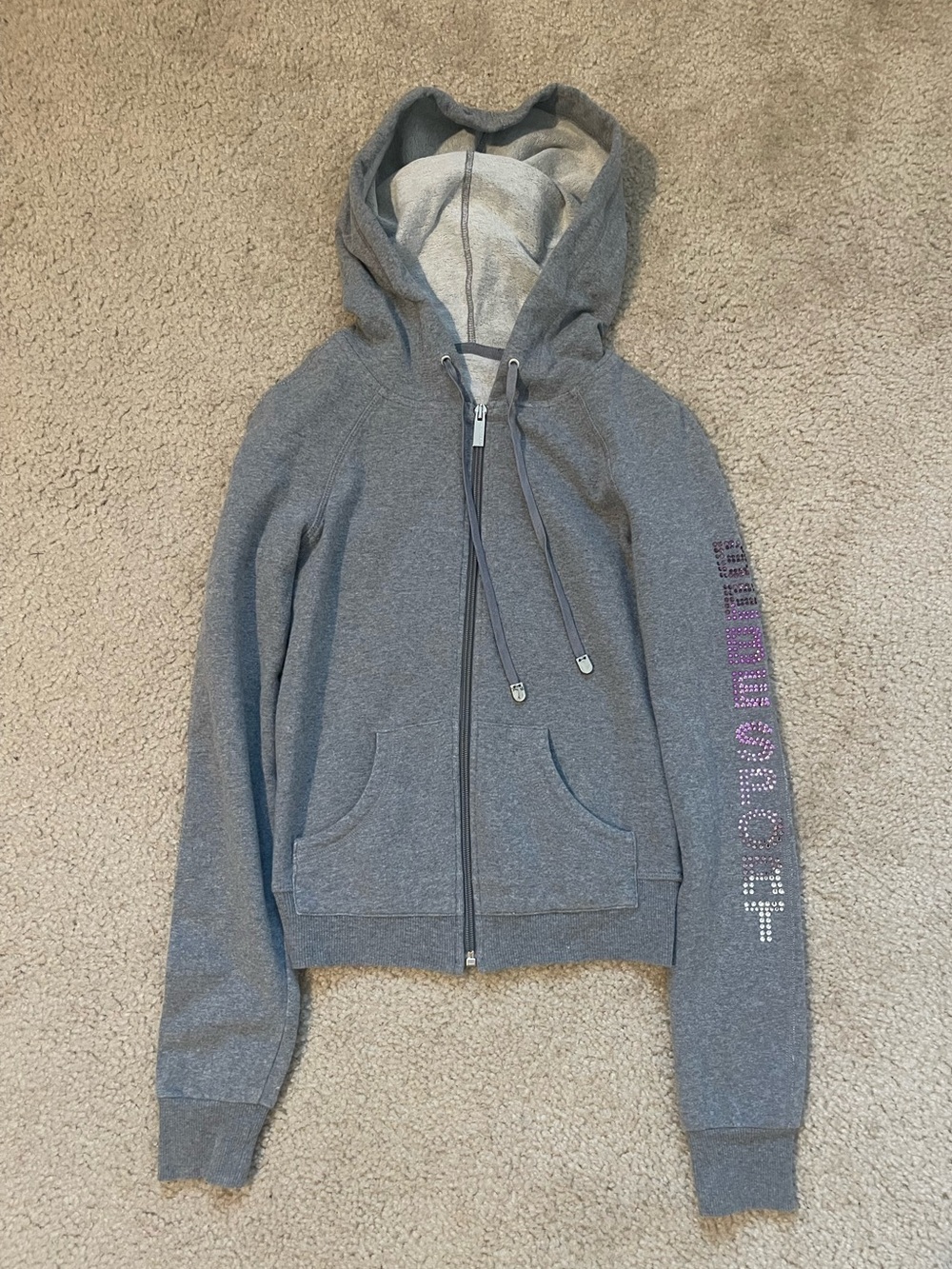 bebe Gray Hooded sweatsuit with Rhinestone Sleeve Accent